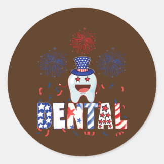 Funny 4th of july Tooth dental Patriotic Doctor Classic Round Sticker