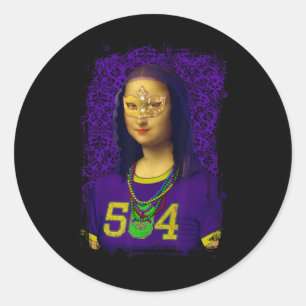Funny 504 New Orleans Mardi Gras Mona Lisa Mashup Classic Round Sticker
