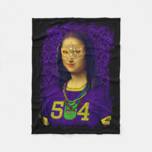 Funny 504 New Orleans Mardi Gras Mona Lisa Mashup  Fleece Blanket