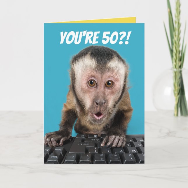 Funny 50?! I Demand A Recount Birthday Monkey Card (Front)