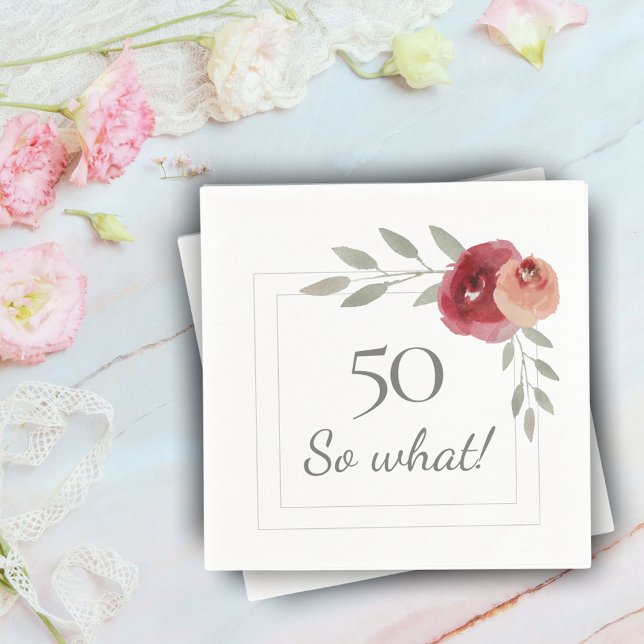 Funny 50 So What Watercolor 50th Birthday Party Napkin (Creator Uploaded)