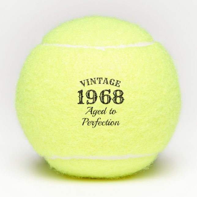 Funny 50th Birthday 1968 Aged to perfection custom Tennis Balls (Front)