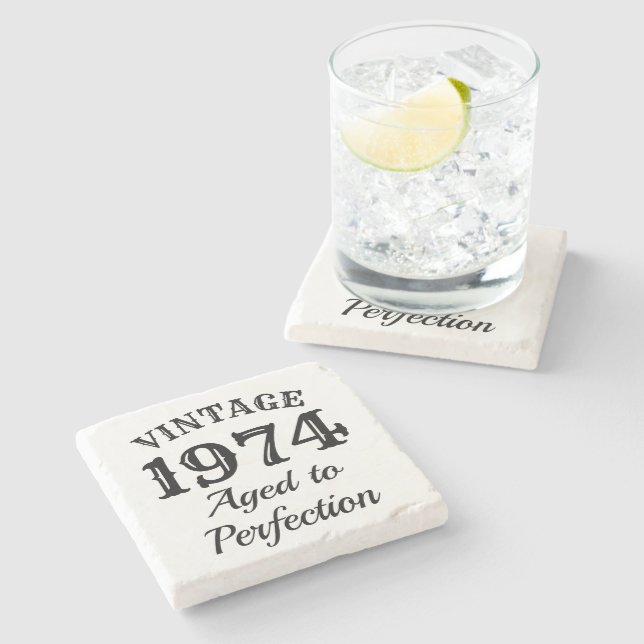 Funny 50th Birthday 1974 Aged to perfection custom Stone Coaster (Side)