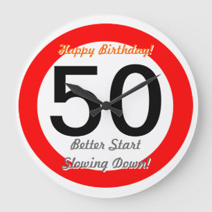 Funny 50th Birthday Joke 50 Road Sign Speed Limit Large Clock