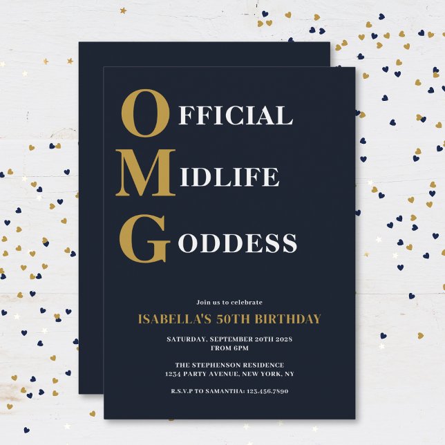 Funny 50th Birthday Navy Gold OMG Humourous Invitation (Creator Uploaded)