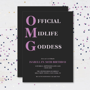 Funny 50th Birthday Purple Black OMG Humorous Invitation
