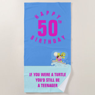 Funny 50th birthday quote beach towel