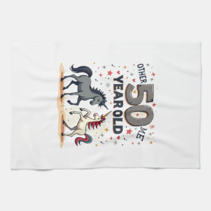 Funny 50th Birthday Unicorn Horse Vintage Graphic Tea Towel