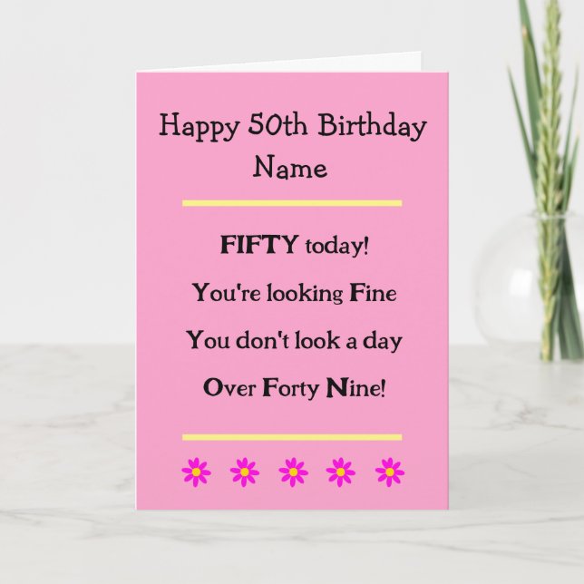Funny 50th Birthday Verse Woman Birthday Card (Front)