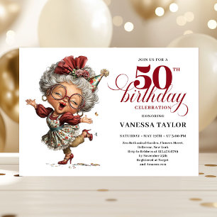 Funny 50th birthday woman whimsical party card