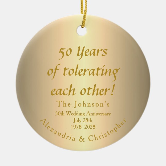 Funny 50th Golden Wedding Anniversary Ceramic Tree Decoration (Front)