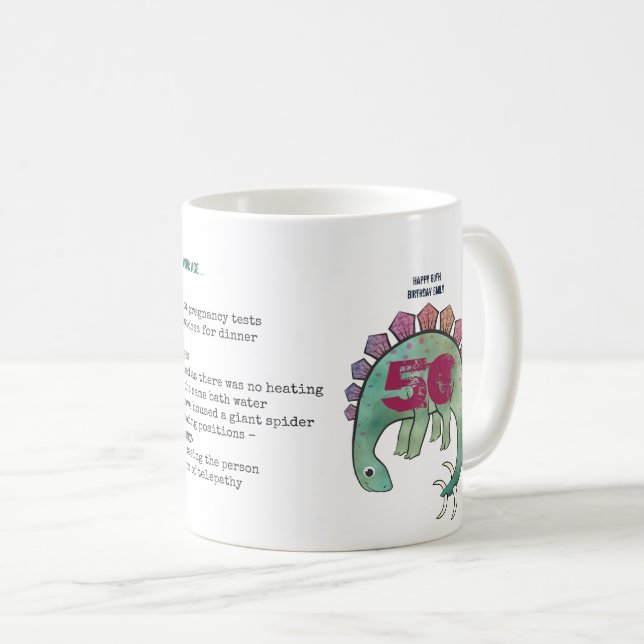 Funny 50th Personalised 'When I was Your Age' Dino Coffee Mug (Front Right)