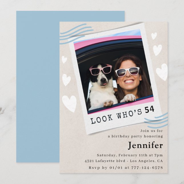 Funny 54th birthday invitations Photo for her (Front/Back)