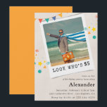 Funny 55th birthday invitations Men Fun Photo<br><div class="desc">Make him laugh and feel special with this funny 55th birthday invitation featuring a bold 'Look Who's 55' design with a fun photo, colourful banners, and festive confetti on an orange background. Perfect for a lighthearted birthday party for men turning 55, this customisable invite lets you add your own photo...</div>