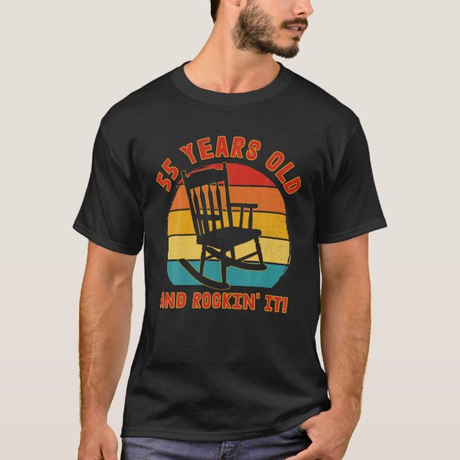 Funny 55Th Birthday T Retro 55 Year Old And Rockin T-Shirt (Front)