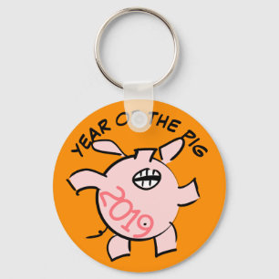 Funny 5 Cartoon Illustration Pig  Year 2019 R KeyC Key Ring