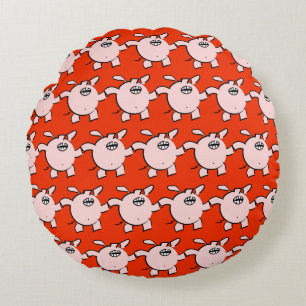 Funny 5 Cartoon Pig Choose Colour Round Pillow
