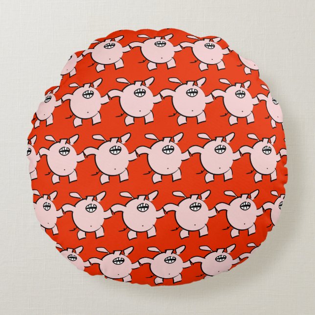 Funny 5 Cartoon Pig Choose Colour Round Pillow (Front)
