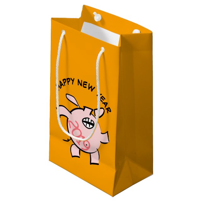 Funny 5 Cartoon Pig  Year 2019 Small Gift Bag (Front Angled)