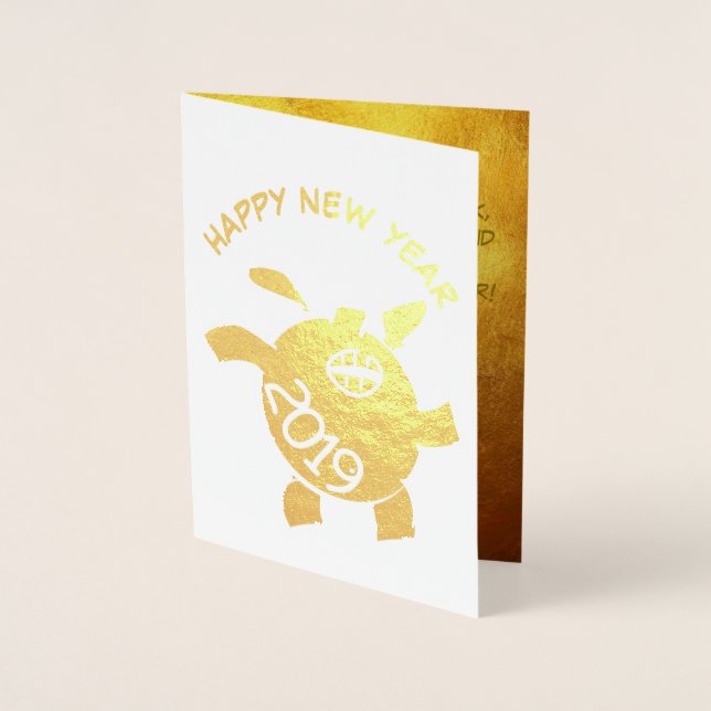Funny 5 Cartoon Pig Year Zodiac Birthday Luxury GC Foil Card (Front)