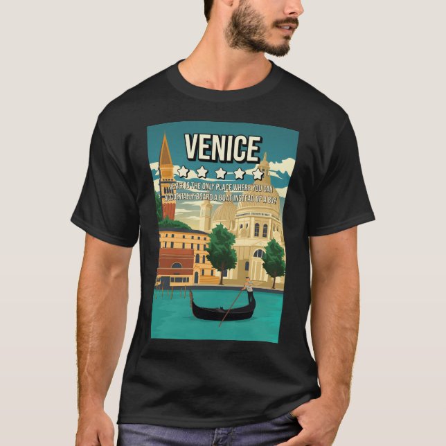 Funny 5 Star Venice Italy Minimal Retro Travel Pos T-Shirt (Front)
