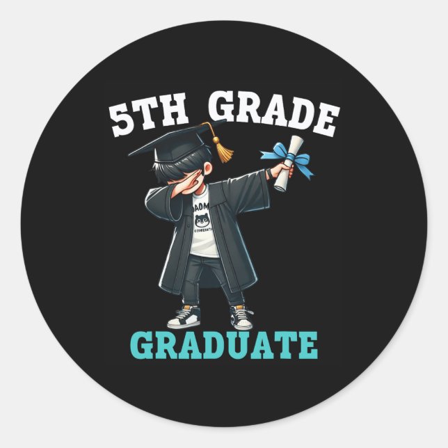 Funny 5th Grade Boys Graduation Grad Dabbing Cl Of Classic Round Sticker (Front)