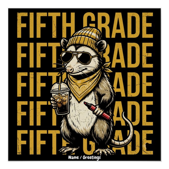 Funny 5th Grade Possum Retro Grunge Art Print Cool (Front)