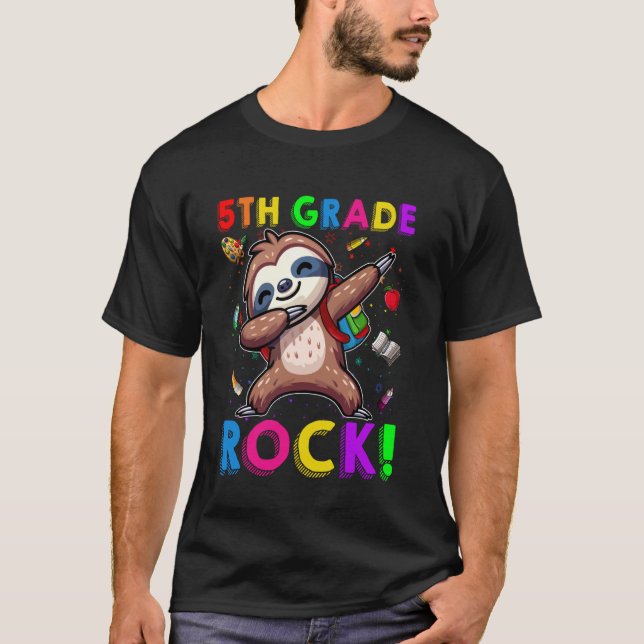 Funny 5th Grade Rocks Sloth Dabbing Student Back T T-Shirt (Front)