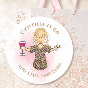 Funny 60 and Fabulous Cartoon 60th Birthday Sassy Classic Round Sticker