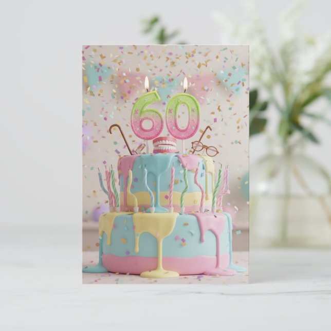 Funny 60th Birthday Cake with Candles cards (Standing Front)