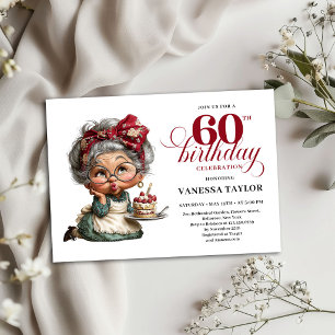 Funny 60th Birthday Invitation Quirky Old Lady