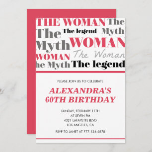 Funny 60th birthday invitations her Myth Legend