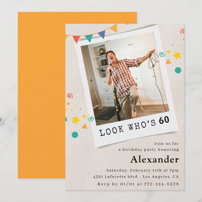 Funny 60th birthday invitations Men Fun Photo (Front/Back)