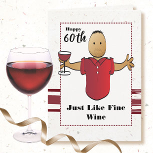 Funny 60th Birthday Male Cartoon Red Wine Toast Card
