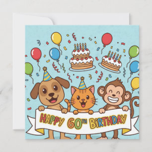 Funny 60th Birthday Party Banner with Animal cards