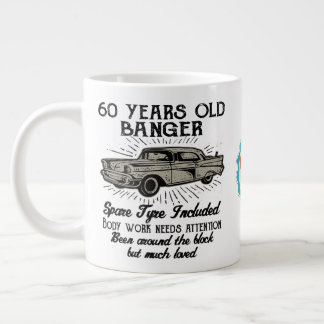 Funny 60th Birthday Retro Car Banger Add Name Date Large Coffee Mug