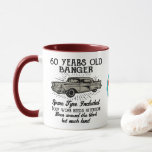 Funny 60th Birthday Retro Car Banger Add Name Date Mug<br><div class="desc">Funny retro style print birthday mug. 60 year old banger spare tyre included, body work needs attention, been around the block but much loved. What a great mug for that birthday occasion. A great gift idea for an motoring fanatic especially if they are into classic or vintage cars. Easily personalised...</div>