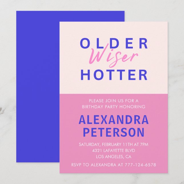 Funny 62nd birthday invitations Older Wiser (Front/Back)