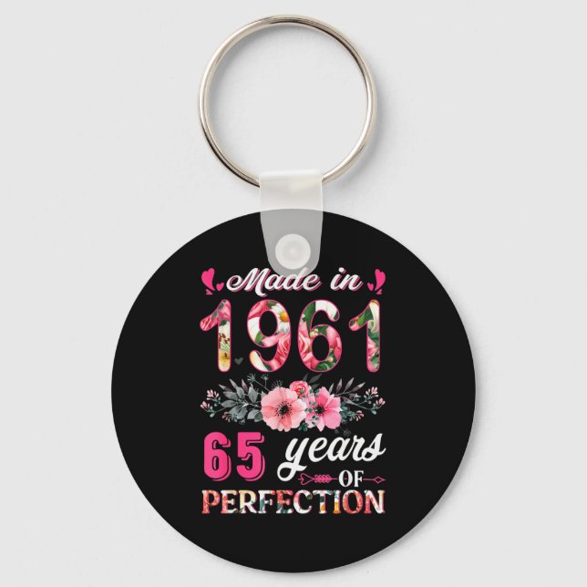 Funny 65 Years Old Made In 1961 Floral 65th Birthd Key Ring (Front)