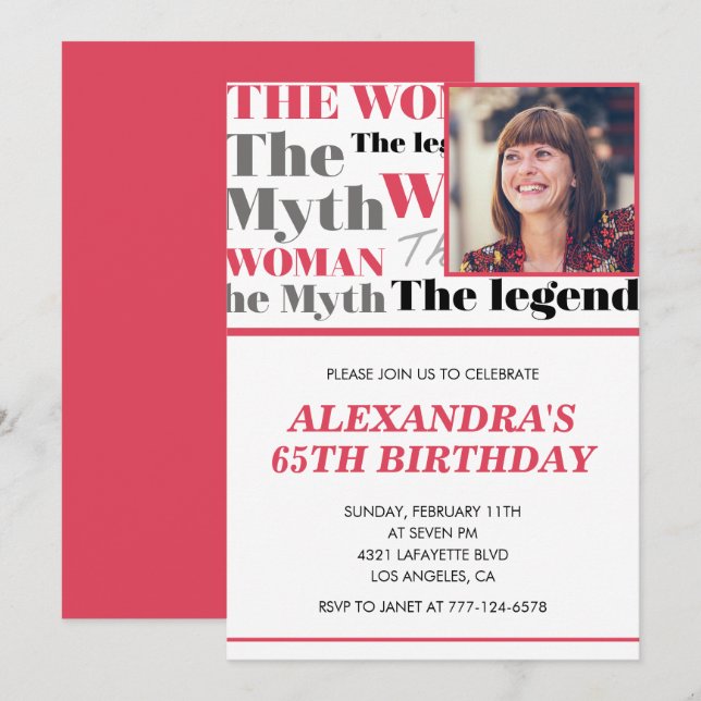 Funny 65th birthday invitation Photo Myth Legend (Front/Back)
