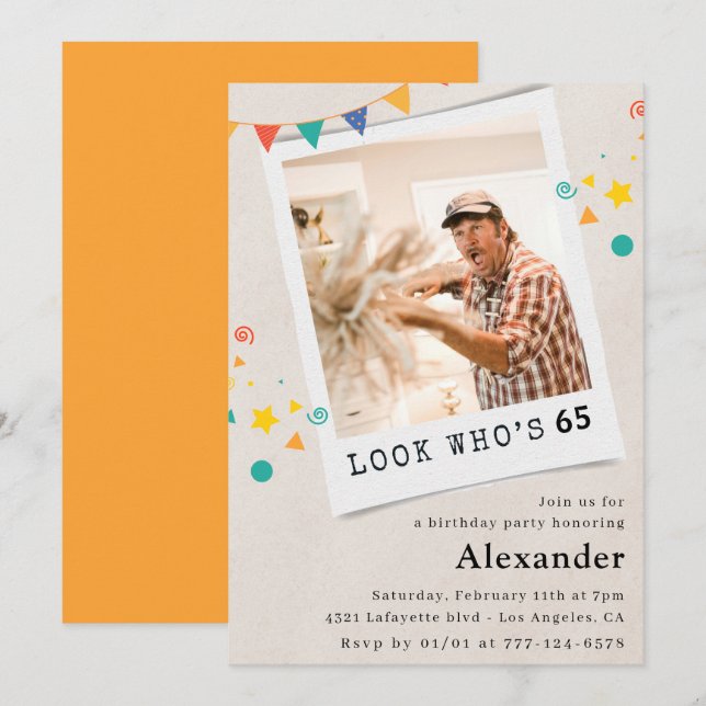 Funny 65th birthday invitations Men Fun Photo (Front/Back)