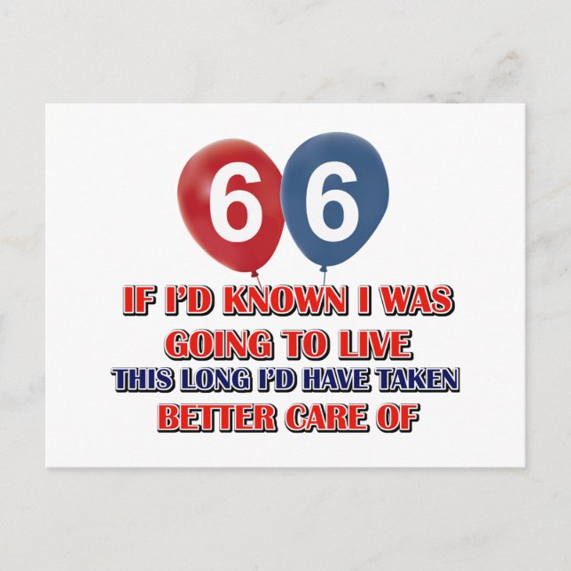 Funny 66 year old birthday gift postcard (Front)