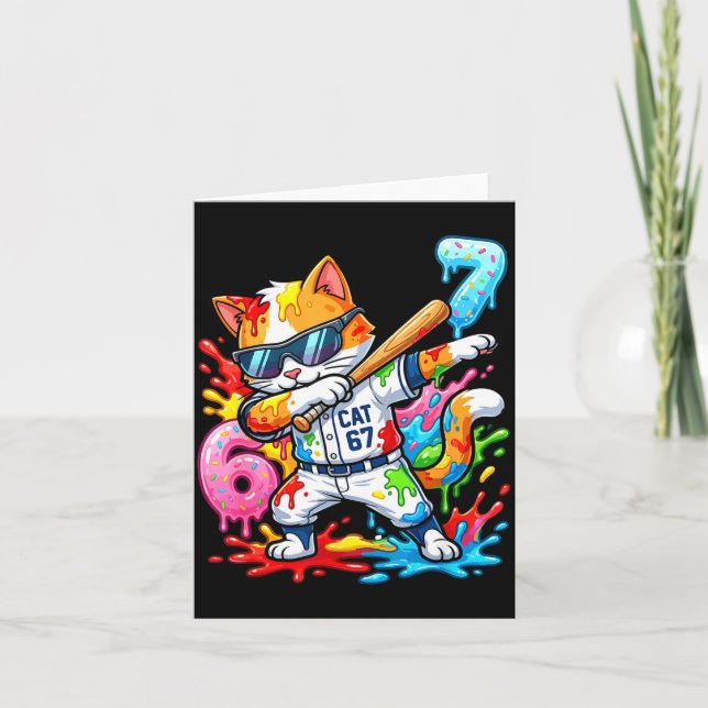 Funny 67 Baseball Dabbing Cat 6 7 Dripng Ice Cream Card (Front)