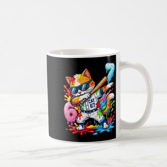 Funny 67 Baseball Dabbing Cat 6 7 Dripng Ice Cream Coffee Mug (Right)