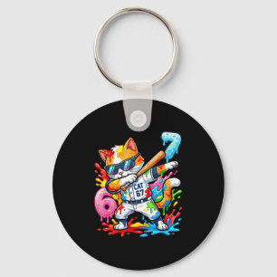 Funny 67 Baseball Dabbing Cat 6 7 Dripng Ice Cream Key Ring