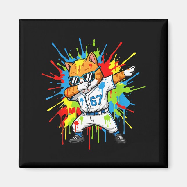 Funny 67 Baseball Dabbing Cat 6 7 Dripng Ice Cream Magnet (Front)
