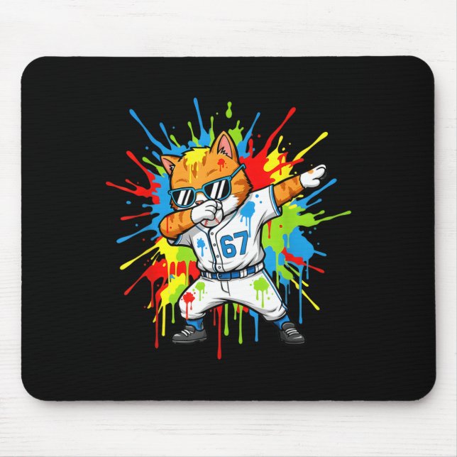 Funny 67 Baseball Dabbing Cat 6 7 Dripng Ice Cream Mouse Mat (Front)