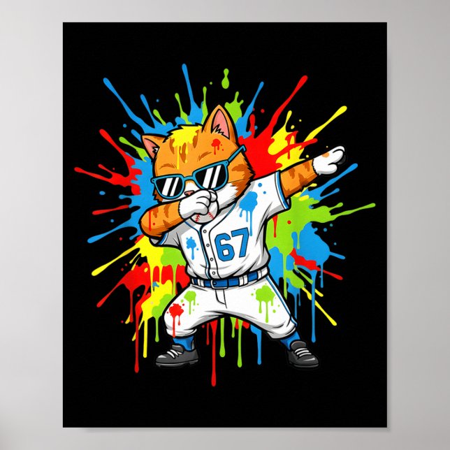 Funny 67 Baseball Dabbing Cat 6 7 Dripng Ice Cream Poster (Front)