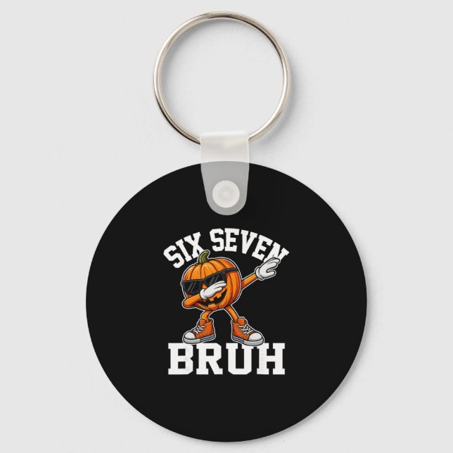 Funny 67 Bruh Halloween Six Seven Meme Brainrot Pu Key Ring (Front)