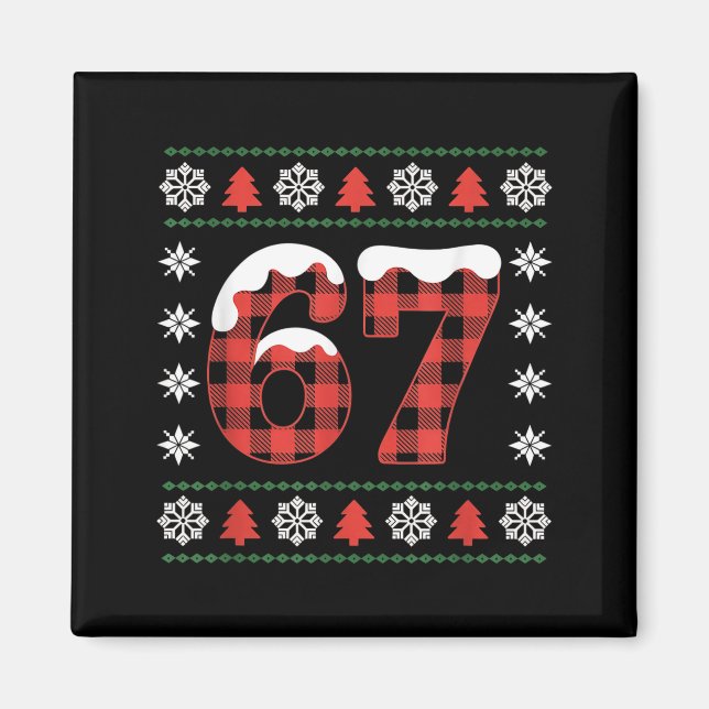 Funny 67 Buffalo Plaid Christmas Snow Ugly Sweater Magnet (Front)